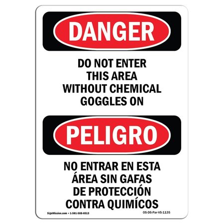 Safety Sign, OSHA Danger, 14 Height, Aluminum, Do Not Enter This Area Bilingual Spanish